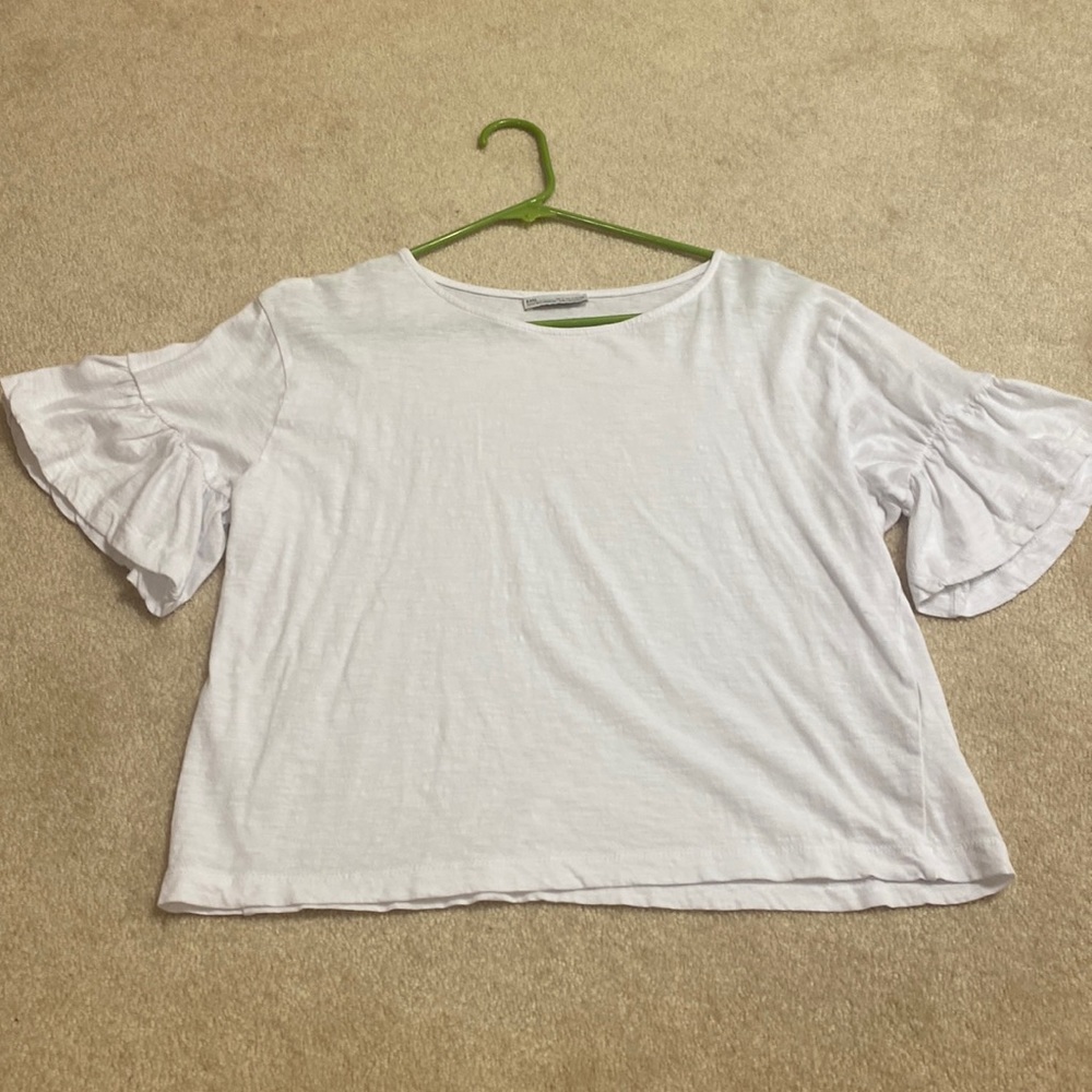 Zara white t-shirt top with ruffle/bell sleeves